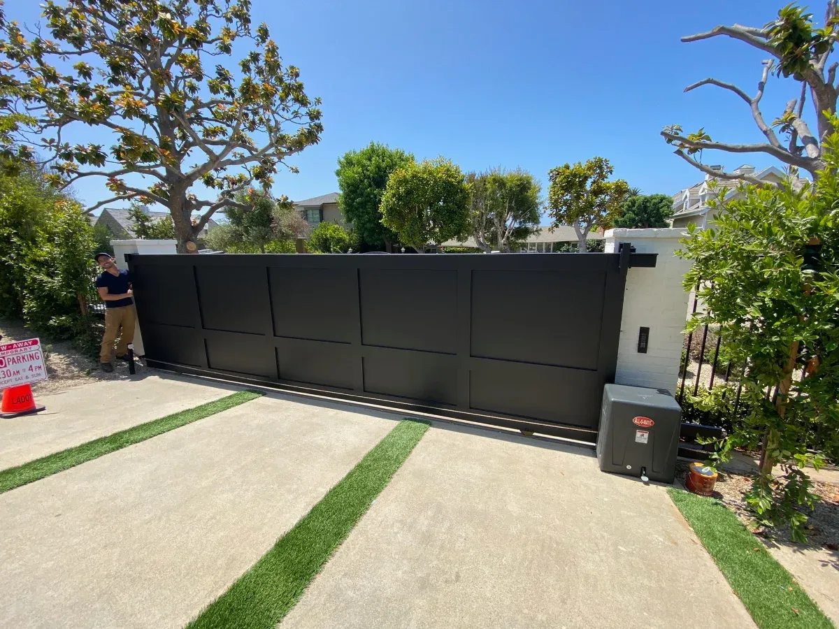 Automated security gate installed at a residential driveway